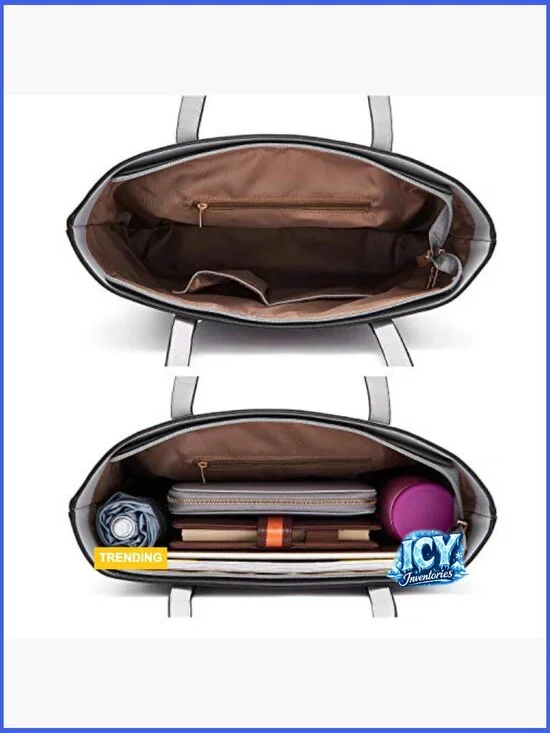 Faux Leather Satchel Purse Set with Top Handle and Adjustable Strap - Picture 6 of 7